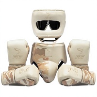Ensemble d'équipement d'entraînement et de sparring de boxe personnalisé : protège-tête, protège-guêtres, gants à lacets en cuir, design camouflage, confortable
