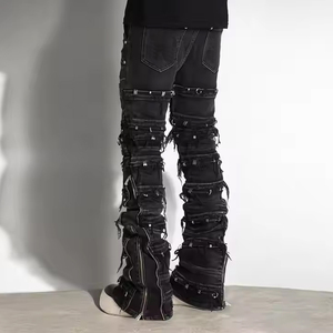 Herren Y2K Patchwork Denim Fransen hose Baggy Ripped <span class=keywords><strong>Jeans</strong></span> im Street Hip Hop Style Atmungsaktiv und lässig für den Sommer - Product Image 5