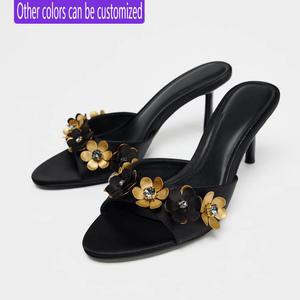 ZA2026 Nuove <span class=keywords><strong>Scarpe</strong></span> Estive con <span class=keywords><strong>Tacco</strong></span> Alto e Punta Aperta in Stile Francese, Decorate con Fiori, Sandali Eleganti da Ufficio - Product Image 1