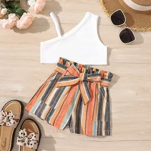 2023 girls summer clothing set custom logo 2-7 years old kids boutique clothing suit pure cotton children clothes set