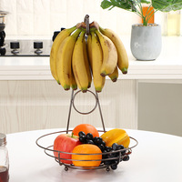 Panier de rangement pour fruits et légumes en fer forgé de style européen avec motif banane et fonction d'égouttage pour utilisation sur bureau - Vente en gros
