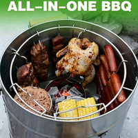 Ahumador Vertical de Tambor de Acero Inoxidable de Alta Resistencia, Parrilla de Carbón de Gran Capacidad con 10 Ganchos para Costillas, Modelo CSLECS11