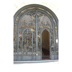 D-TOP ferro porta lidar com fotos bloqueio ferro arqueado portas alumínio vidro preto ao ar livre e interior francês ferro porta para casa