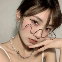 Novedad: Gafas Decorativas de Cristal con Diamantes de Imitación para Mujer, sin Lentes, Montura Metálica Ondulada con Incrustaciones de Diamantes