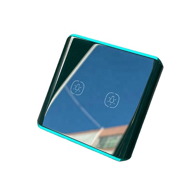 For Zigbee 3.0 Smart Life 16A Aluminum Glass 2 Gang Magnetic Relay No Neutral EU/UK Dark Green Light Switch