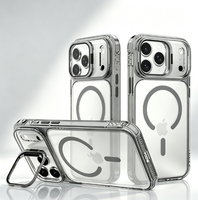 Coques de téléphone magnétiques transparentes en gros pour iPhone 18 17 Pro Max, coque anti-jaunissement avec béquille métallique pour appareil photo