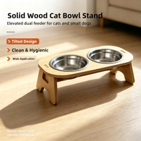 Support surélevé en bois pour gamelles antidérapant avec double gamelle en acier inoxydable pour chats et chiens de petite taille