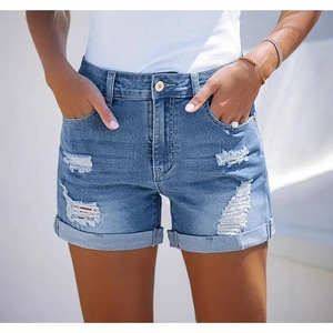 2025 estate nuovo Cross-Border da <span class=keywords><strong>donna</strong></span> per Amazon Shorts in Denim traspirante stile europeo americano strappati tre quarti <span class=keywords><strong>pantaloni</strong></span> bassi - Product Image 1