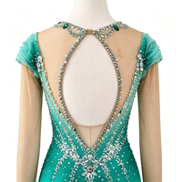 Robe de patinage artistique vert menthe dégradé, ornée de strass faits à la main, dos évidé, pour adultes et enfants