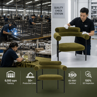 Fauteuil de salle à manger moderne en velours olive avec double coussin et dossier en U, structure en métal noir, pour hôtels, restaurants, cafés, vente en gros, usage commercial