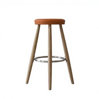 Tabouret de bar moderne en bois massif nordique et cuir véritable pour salle à manger et salon