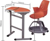 Chaise d'étudiant moderne pour salle de classe avec tablette d'écriture pliable, roulettes et siège en plastique mobile