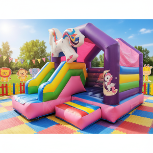 <span class=keywords><strong>Château</strong></span> gonflable commercial à thème licorne avec double toboggan, <span class=keywords><strong>château</strong></span> sauteur arc-en-ciel magique pour location de fêtes d'enfants - Product Image 1