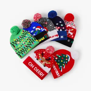 Wholesale high quantity high-quality Christmas knitted hats cute and trendy autumn and winter Christmas gifts with LED bulbs