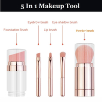 Riasan Multifungsi 4 in 1 dengan Kuas Makeup Plastik Berbahan Rambut Sintetis, Dua Sisi dengan Kuas Blush dan Kontur Berujung Miring