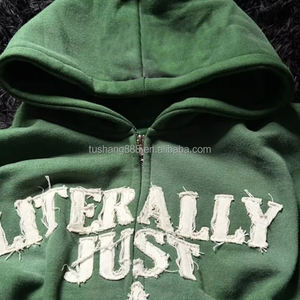 Мужская толстовка на молнии с 3D-вышивкой и аппликацией в стиле пэчворк, цвет лесной зеленый, винтажный дизайн - Product Image 4