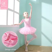 Justaucorps de ballet rose pour filles, 95% coton, manches longues, jupe intégrée, costume de danse, vêtements de danse pour enfants