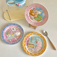 Solhui Ins corée mignon enfants amusant assiette à dessert en céramique chat créatif dessin animé petit déjeuner assiette plate