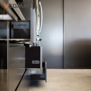 خزائن مطبخ فاخرة سوداء غير لامع باب رفع ذكي كامل خزائن مخصصة للمنزل مع جزيرة مطبخ - Product Image 6