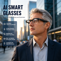 Lunettes intelligentes alimentées par l'IA avec caméra 8MP, vidéo 1200P pour la traduction IA en temps réel 5.3 et assistant vocal