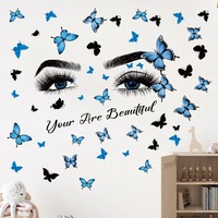 Autocollants muraux 3D créatifs en forme de papillon bleu pour femme, en PVC auto-adhésif, imperméable, résistant aux UV, décoration de salon et de maison