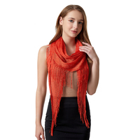 Nouvelle mode classique soie brillante couleur unie maille écharpe Polyester dentelle femmes Triangle foulards avec gland