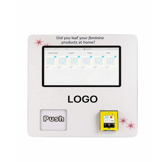 Automatic Wall Mounted Sanitary Pad Vending Machine with Age Verification 15.6 Touchscreen SDK Restrooms Mall Combo Type Accepts