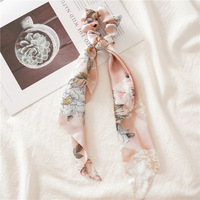 Chouchous tendance vintage à fleurs, doux et soyeux, romantiques pour soirée, avec long ruban triangulaire, élastique à cheveux pour femme, maintien doux pour demi-coiffure