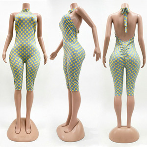 Mono elástico ajustado de una pieza con estampado de lunares, cuello simulado y espalda descubierta, sexy, para fiesta casual, venta al por mayor - Product Image 3