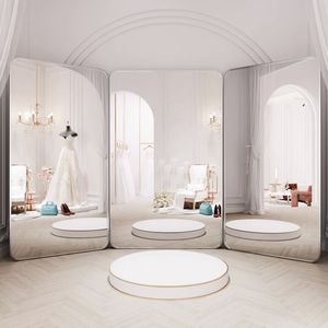 Tùy chỉnh lớn cong gấp ba lần gương váy cưới đứng gương khung nhôm full-length sàn gương - Product Image 3