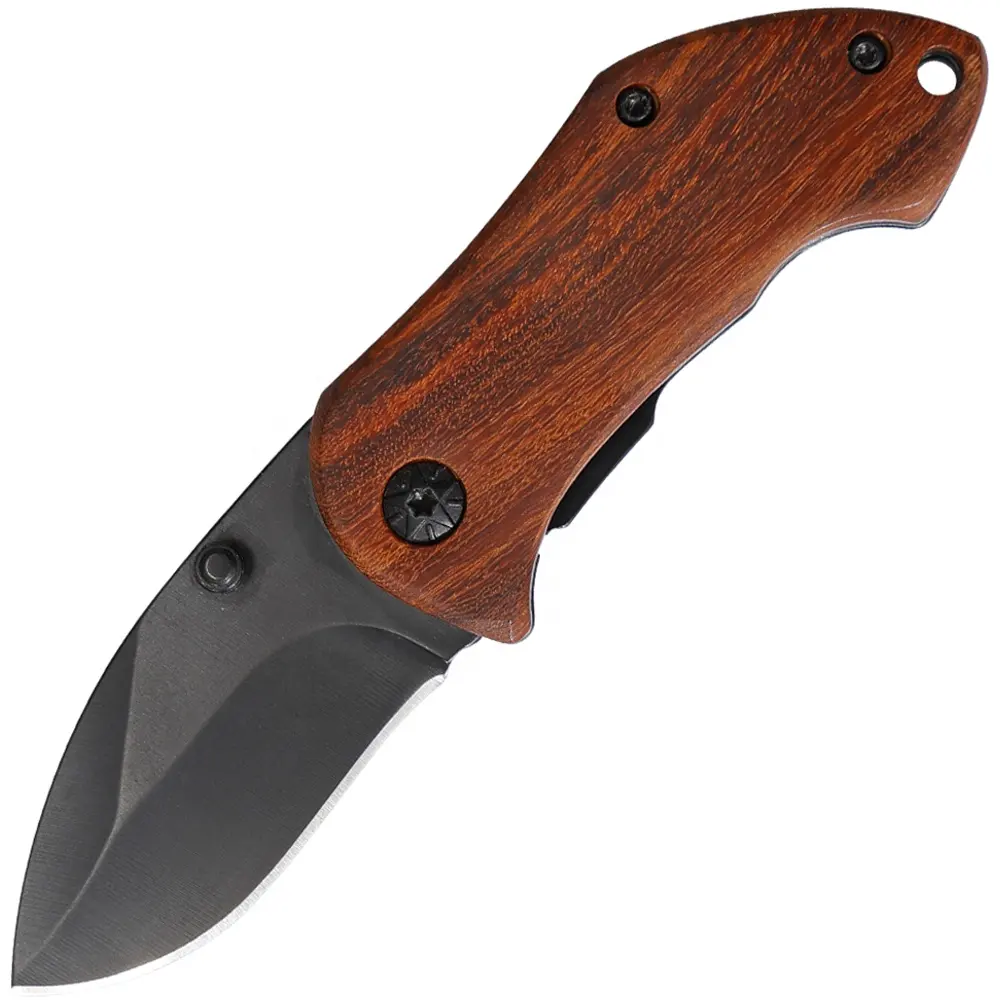 Zwart 2.09 "Drop Point Blade Dual Thumb Studs Frame Lock Afrikaanse Padauk Handvat Lanyard Gat Pocket Clip Zakmes