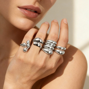 Geometric Stainless Steel <b>Ring</b> Irregular <b>Opening</b> Unisex Fashion Jewelry Gift Yiwu Origin JZ21487S - Product Image 1