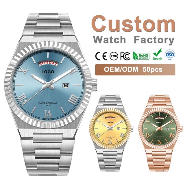 Watch Manufacturer Wholesale Custom Men Business Quartz Watch Stainless Steel Rose Gold Silver Case Watch for Men Luxury