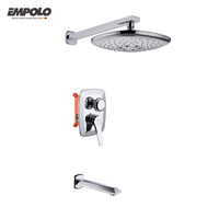 Ensemble de robinetterie de douche et bain mural en laiton, finition chrome poli, avec mitigeur monocommande, douchette pluie à 2 jets et bec de douche, avec cartouche céramique 5