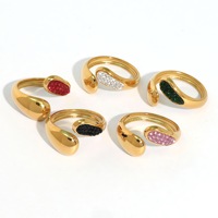 Cincin Zirkon Tetesan Air Hijau Klasik yang Dapat Disesuaikan, Cincin Pink Tahan Air dan Hipoalergenik untuk Sehari-hari, Perhiasan Musim Panas Sederhana