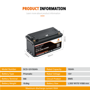 Литиевая батарея высокого цикла, 12 В, 150 А/час, 180 мАч - Product Image 2