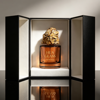 Flacon de parfum vide en verre à base épaisse, style minimaliste premium, 30ml 50ml 100ml, avec capuchon style pierre naturelle, boîte personnalisée OEM