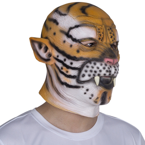 Latex <strong>Tiger</strong> Full Head <strong>Mask</strong> Orange Realistic Striped Texture Spotted Cheeks Sharp Fangs Soft Comfortable Halloween Cosplay Party - Product Image 4