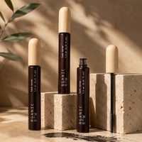 Botol Kaca Amber Frosted Kosong Berkualitas Tinggi 10ml YAN Packaging dengan Tutup Bambu Alami untuk Serum Bulu Mata, Maskara, dan Tabung Kosmetik
