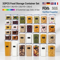 Ensemble de 32 contenants de rangement pour garde-manger, contenants hermétiques pour aliments avec couvercles, sans BPA, pour l'organisation et le rangement de la cuisine