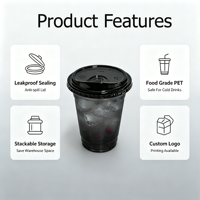 Gobelets en PET noir personnalisés avec couvercles pour boissons froides à emporter, vente en gros pour usines de jus