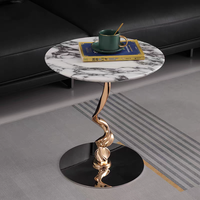 Table basse de salon moderne et luxueuse en marbre, table basse circulaire, table basse haut de gamme, base en acier inoxydable