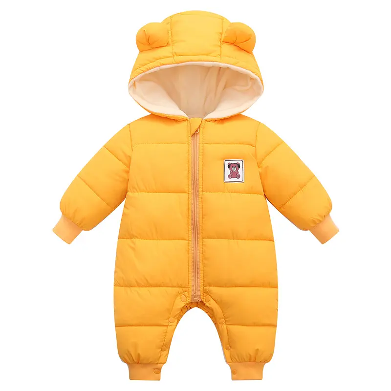 Baby toddler winter padded coat thickened hooded down padded suit boys and girls baby one-piece plus velvet climbing suit