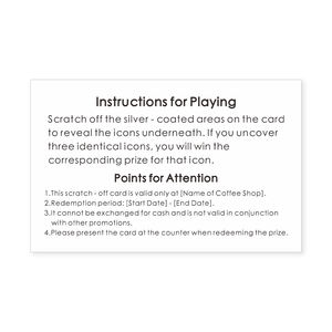 Promosyon Scratch-Off şanslı kahve kartı dijital baskı özel boyutları kağıt Win ödül Scratch - Product Image 3
