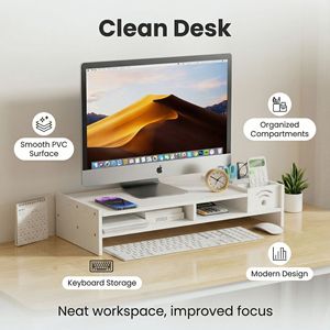 <b>Desktop</b> Computer <b>Stand</b> White WiFi-Enabled Riser 2nd Floor Office Organizer for Monitor Lift Storage Rack - Product Image 4