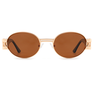 Unisex Oval <b>Sunglasses</b> Metal <b>Frame</b> Full Rim Green Lenses UV400 Protection Retro Style for Adults Outdoor Activities - Product Image 1