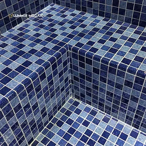 陶瓷玻璃马赛克泳池转角配件弧形瓷砖蓝色转角瓷砖