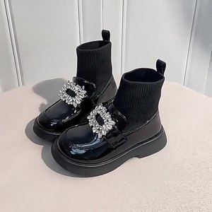 Fashion Girl's Sock Boots Non-Slip Sole Autumn Winter Kids <b>Block</b> Heel Boots Ankle Booties With Rhinestone - Product Image 6