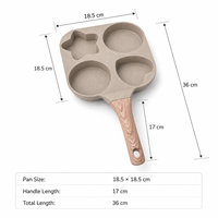 Poêle à frire multi-formes carrée à 4 compartiments, base composite, antiadhésive, poignée en bakélite, pour œufs et crêpes