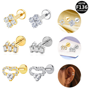 Heart Shape Zircon <b>Earrings</b> For Women Daily Wear Titanium Alloy Studs With Prong Setting Ear Cartilage Jewelry - Product Image 4